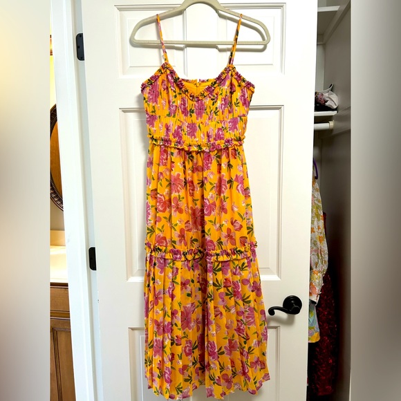 Adelyn Rae floral pleated fit & flare dress. Size small. Yellow and pink - Picture 1 of 5